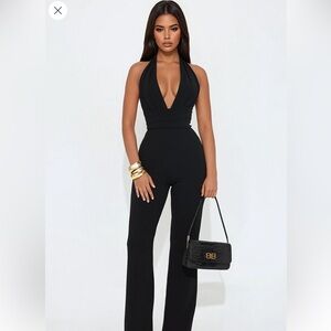 Fashion Nova Black V-Neck Jumpsuit